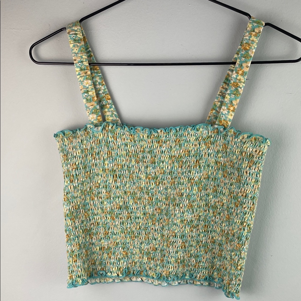 Arizona Jean Co. Smocked Floral Crop Top Size L